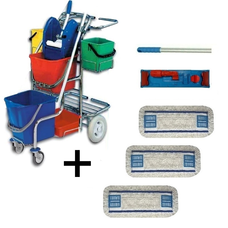 Úklidový vozík TERRY LINE II + FLIPPER Mop sestava se 3 návleky